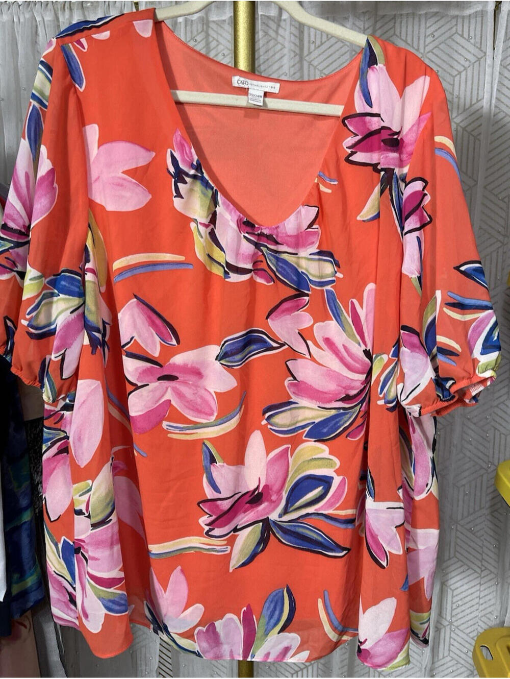 Cato Floral Blouse Plus Sz 22/24W Sheer Overlay Tropical Romantic Flowy
